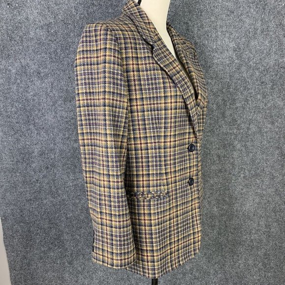 Worthington Blazer Jacket Women 12p Wool Blend 2 Button Brown Plaid Lined - Picture 7 of 10